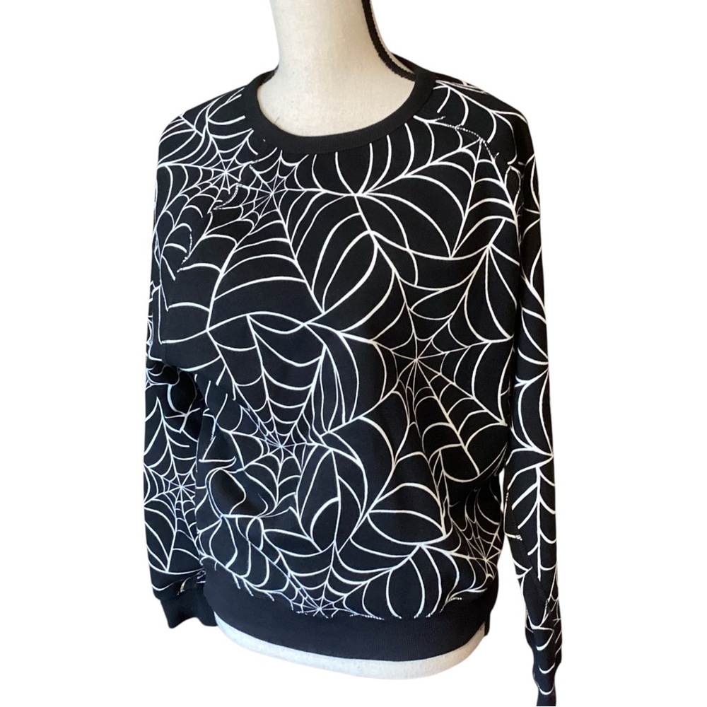 Grayson Threads Black Spider Web Print Crew Neck Sweatshirt‎ NEW